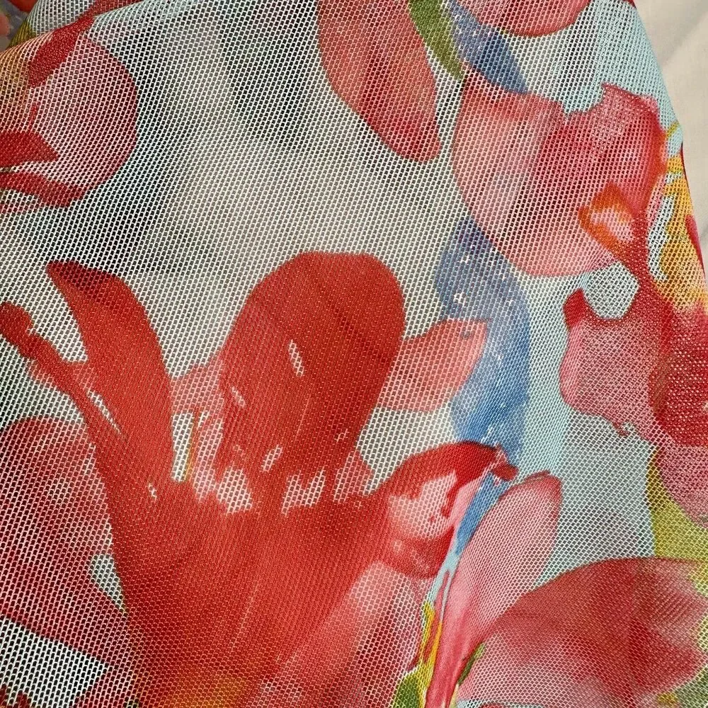 Athena Women's Sheer Mesh Swimwear Cover-Up Dress Size Medium Floral Hooded‎ Top